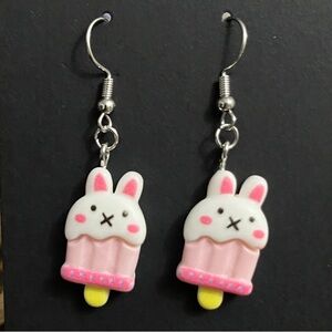 Cute Bunny Ice Cream Earrings - Pink and White